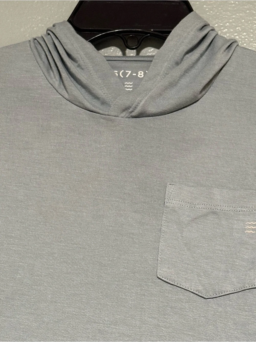 Kids Free Fly dusty Blue Hooded Long-Sleeve Pocket Tee size (7-8)